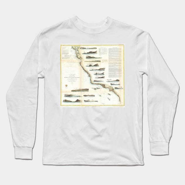 Vintage Map of The U.S. West Coast (1853) Long Sleeve T-Shirt by Bravuramedia